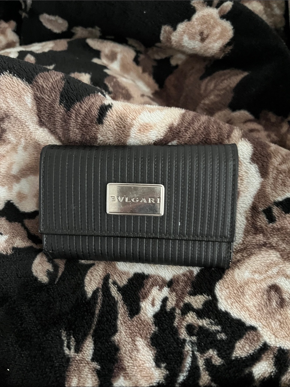 Bulgari Black Ribbed keyholder, and card holder